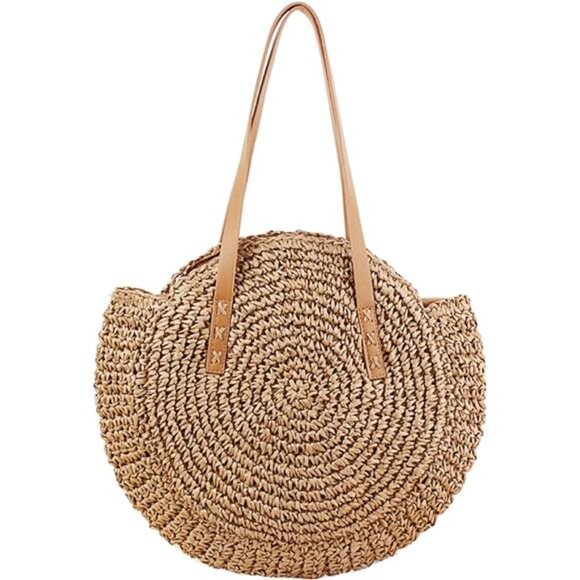 Straw Handbags Women Handwoven Round Corn Straw Bags Natural Chic Hand Large - Picture 1 of 7
